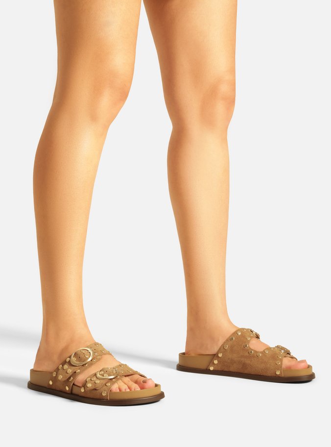 Papete Bege Suede Rebites Fivelas