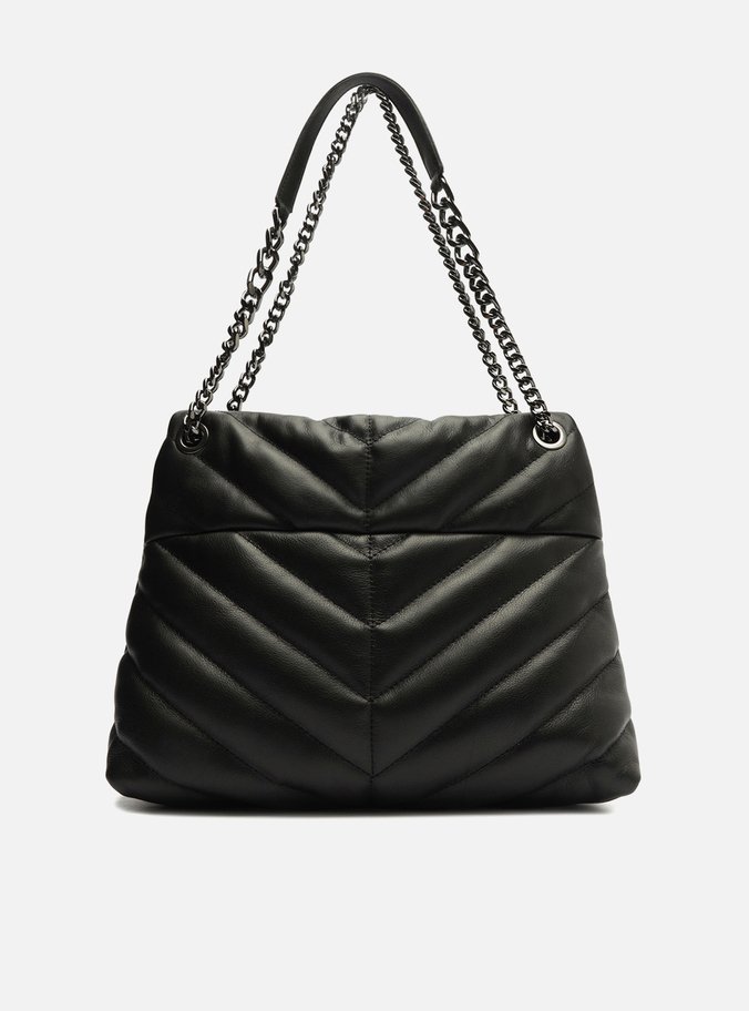 Bolsa Tiracolo Preta Couro Matelassê Grande