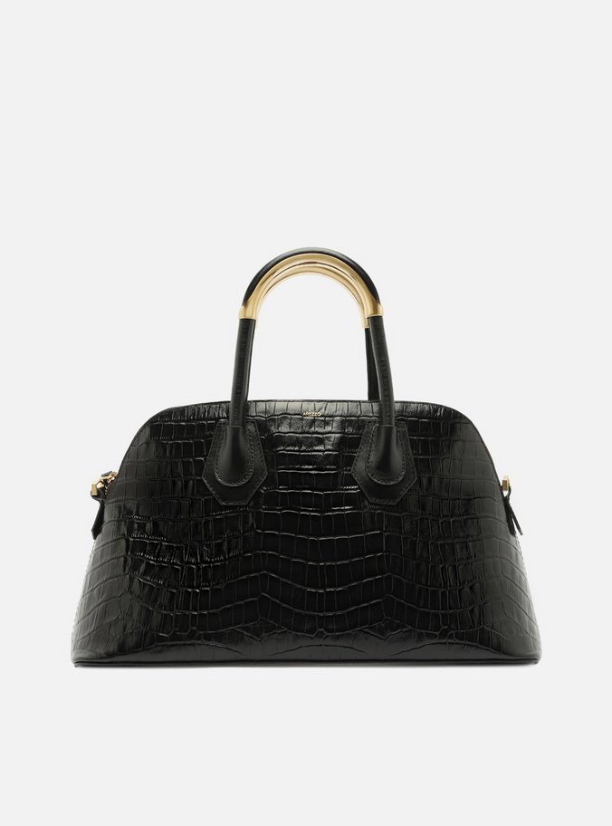Bolsa Tote Preta Croco Couro Grande