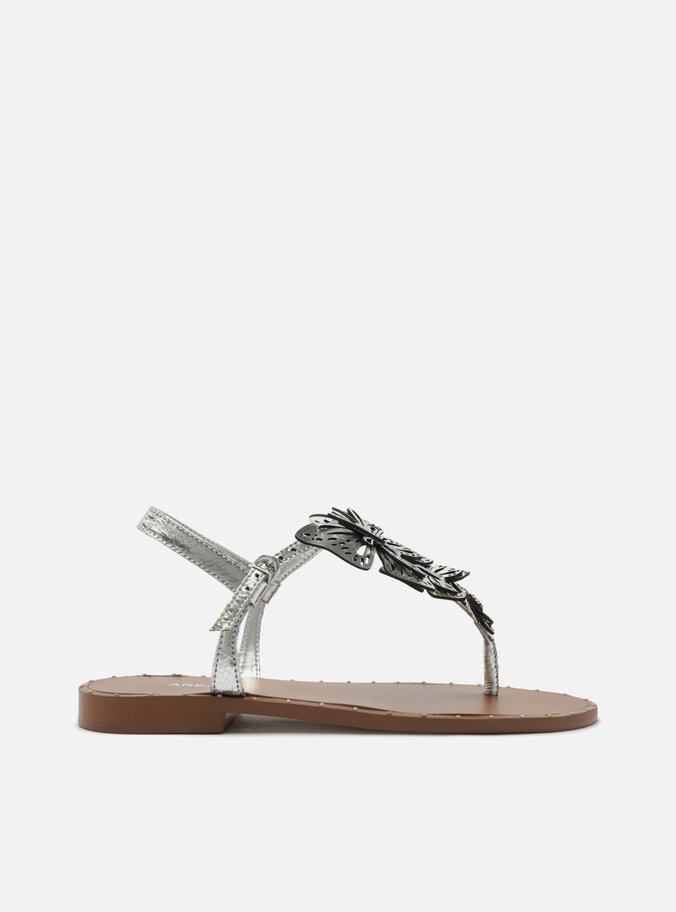 Sandália Rasteira Prata Salto Rasteiro Metalizada Fivela