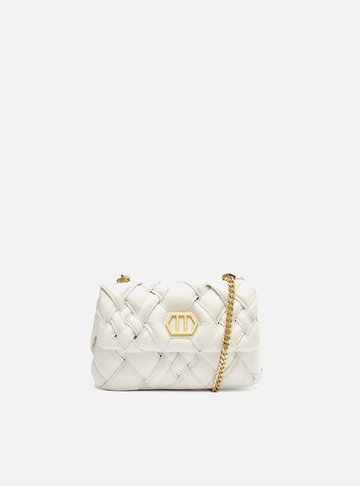 Bolsa Tiracolo Branca Couro Tressê Pequena