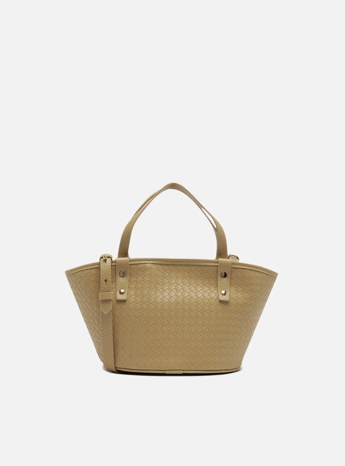Bolsa Tote Bege Tressê Média Bolso Frontal