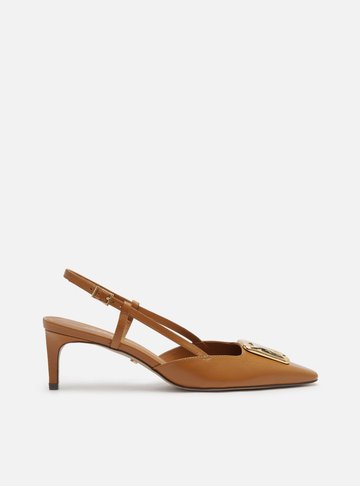Scarpin Marrom Couro Salto Baixo Slingback Metal