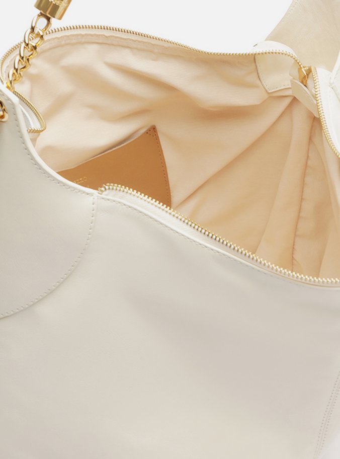 Bolsa Hobo Branca Couro Grande Alça Metais