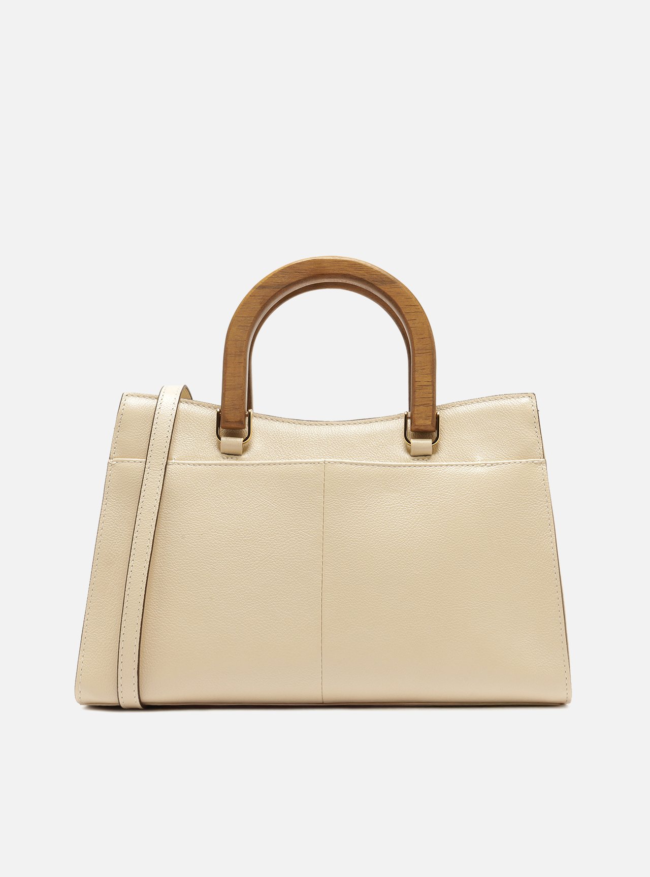 Bolsa Tote Preta Couro Média Alça Madeira — foto 3