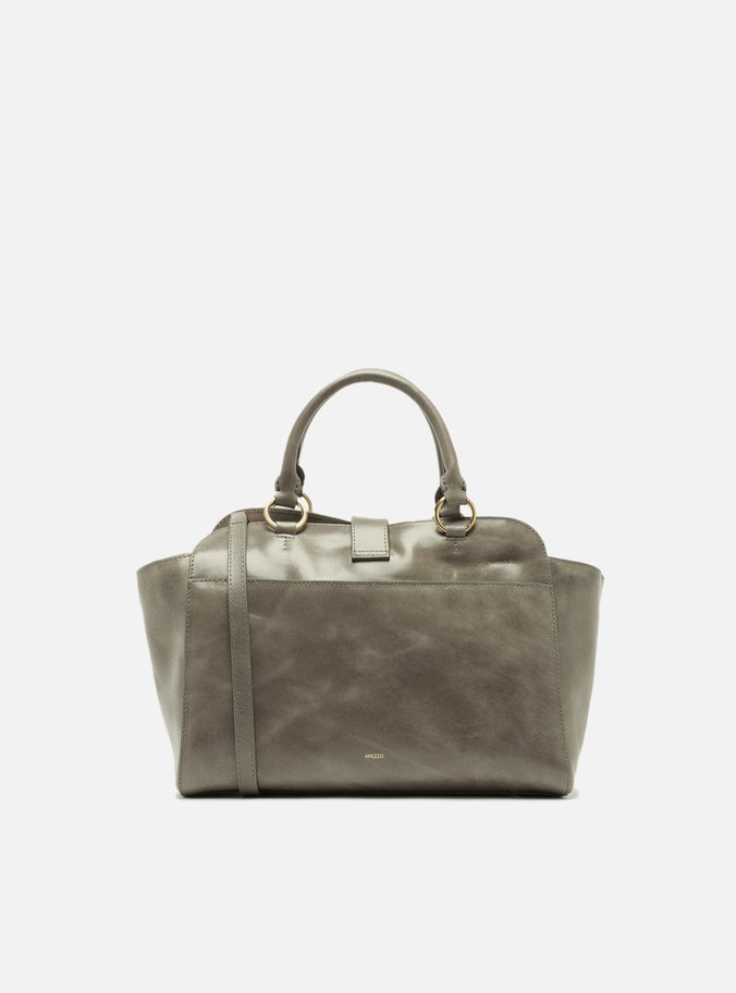 Bolsa Tote Cinza Couro Estonado Média Metal