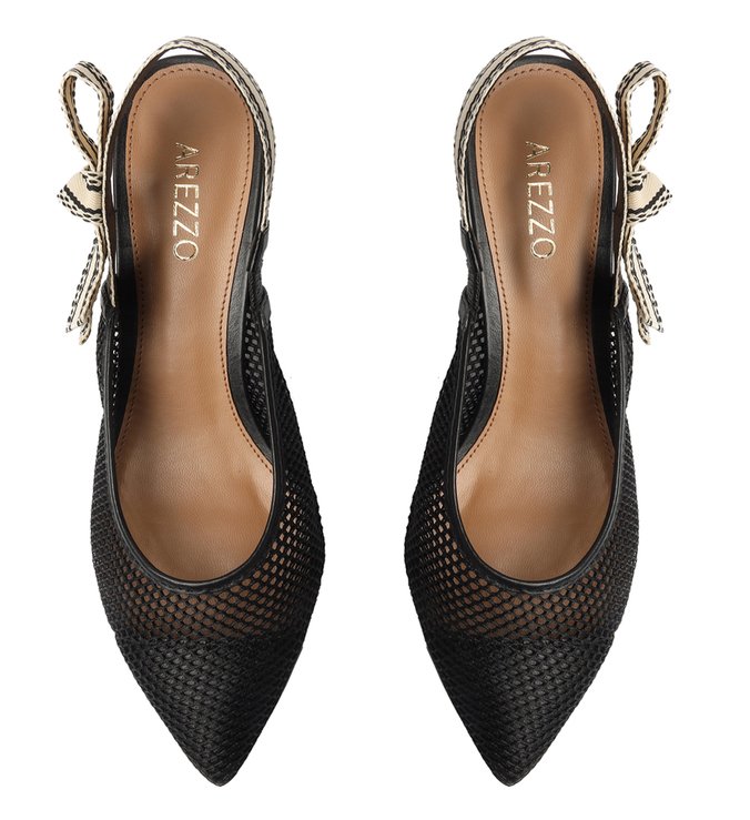 Scarpin Preto Tela Salto Fino Slingback