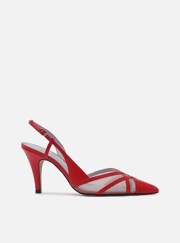 Scarpin Vermelho Couro Tela Salto Médio Fivela