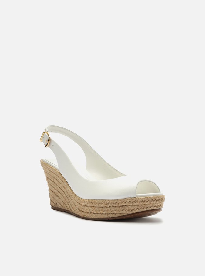 Sandália Branca Couro Plataforma Corda Slingback