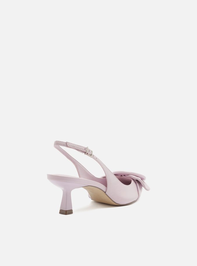 Scarpin Lilás Couro Slingback Fivela Redonda