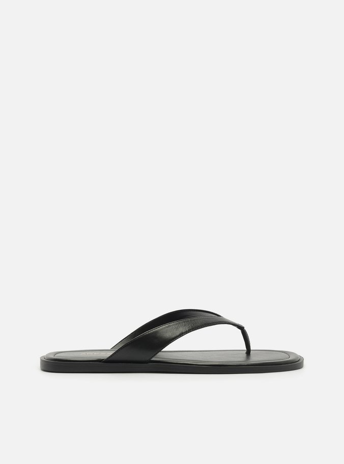 Rasteira Preta Couro Tiras Flip Flop