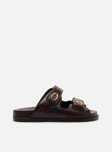 Sandália Papete Marrom Couro Matelassê Velcro