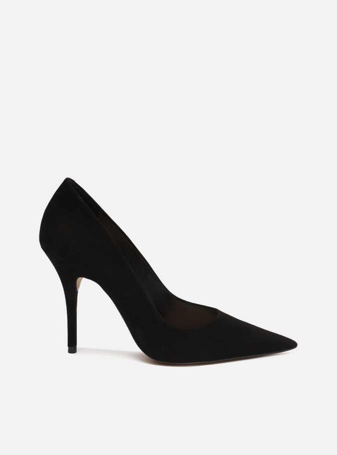 Scarpin Preto Nobuck Salto Alto Fino Bico Fino