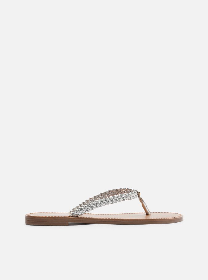 Rasteira Prateada Flat Flip Flop Trançada