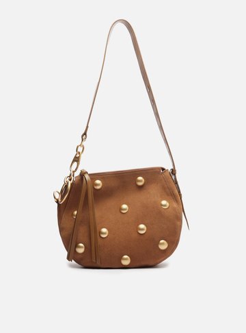 Bolsa Tiracolo Marrom Suede Média Tachas