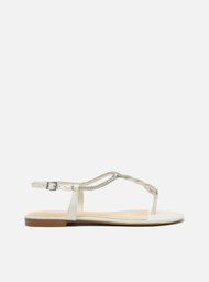 Rasteira Branca Slim Pedraria Strass