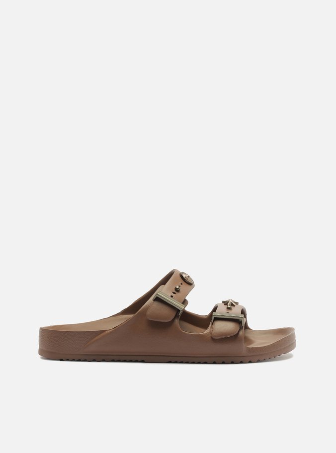 Slide Marrom Flatform Tiras Brizza Aplicações