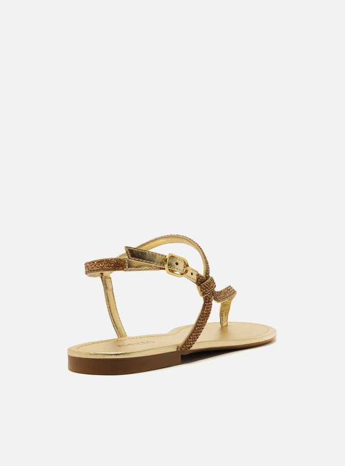Sandália Rasteira Dourada Tira Lateral Strass