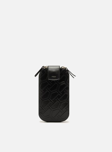 Arezzo — Bolsa Porta Celular Preta Couro Pequena Corrente