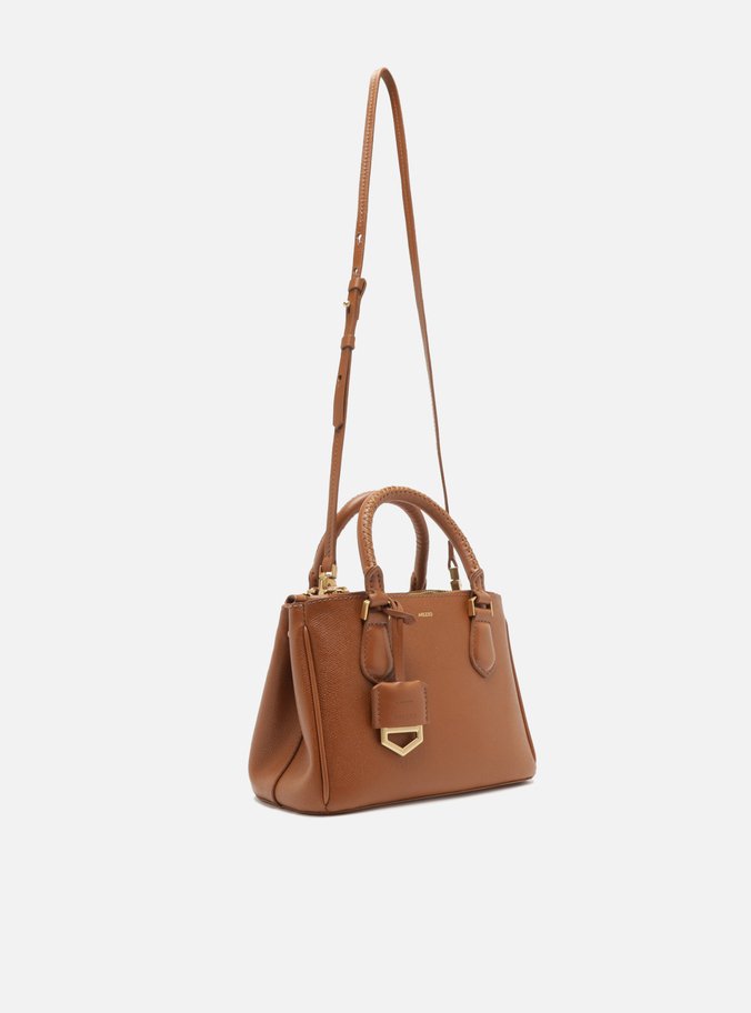 Tote Marrom Couro Média Bag Charm Metal
