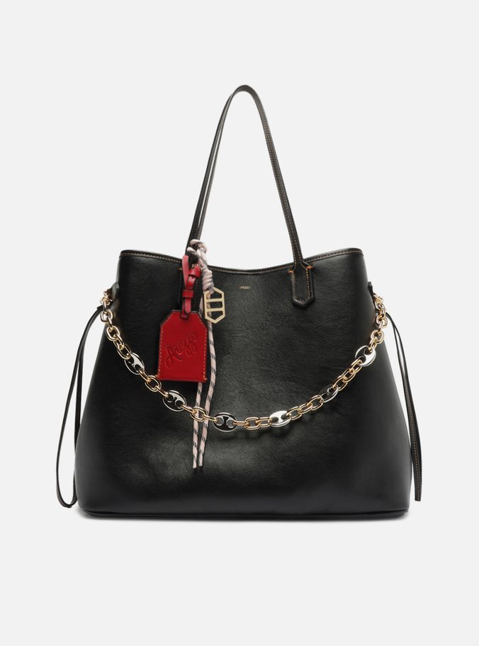 Bolsa Shopping Preta Couro Grande Corrente