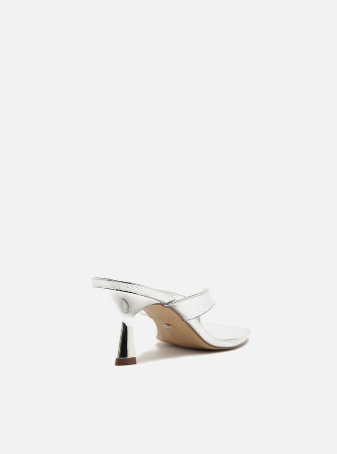 Tamanco Prata Snake Salto Fino Flip Flop