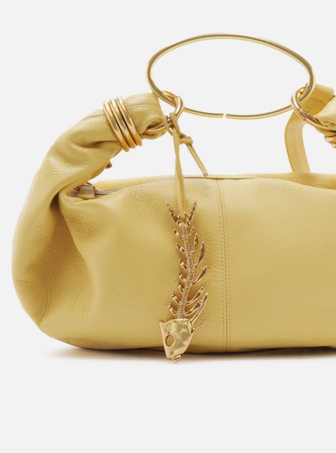 Bolsa Tiracolo Amarela Couro Média Metais