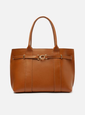 Bolsa Shopping Marrom Couro Grande Selaria Lenny