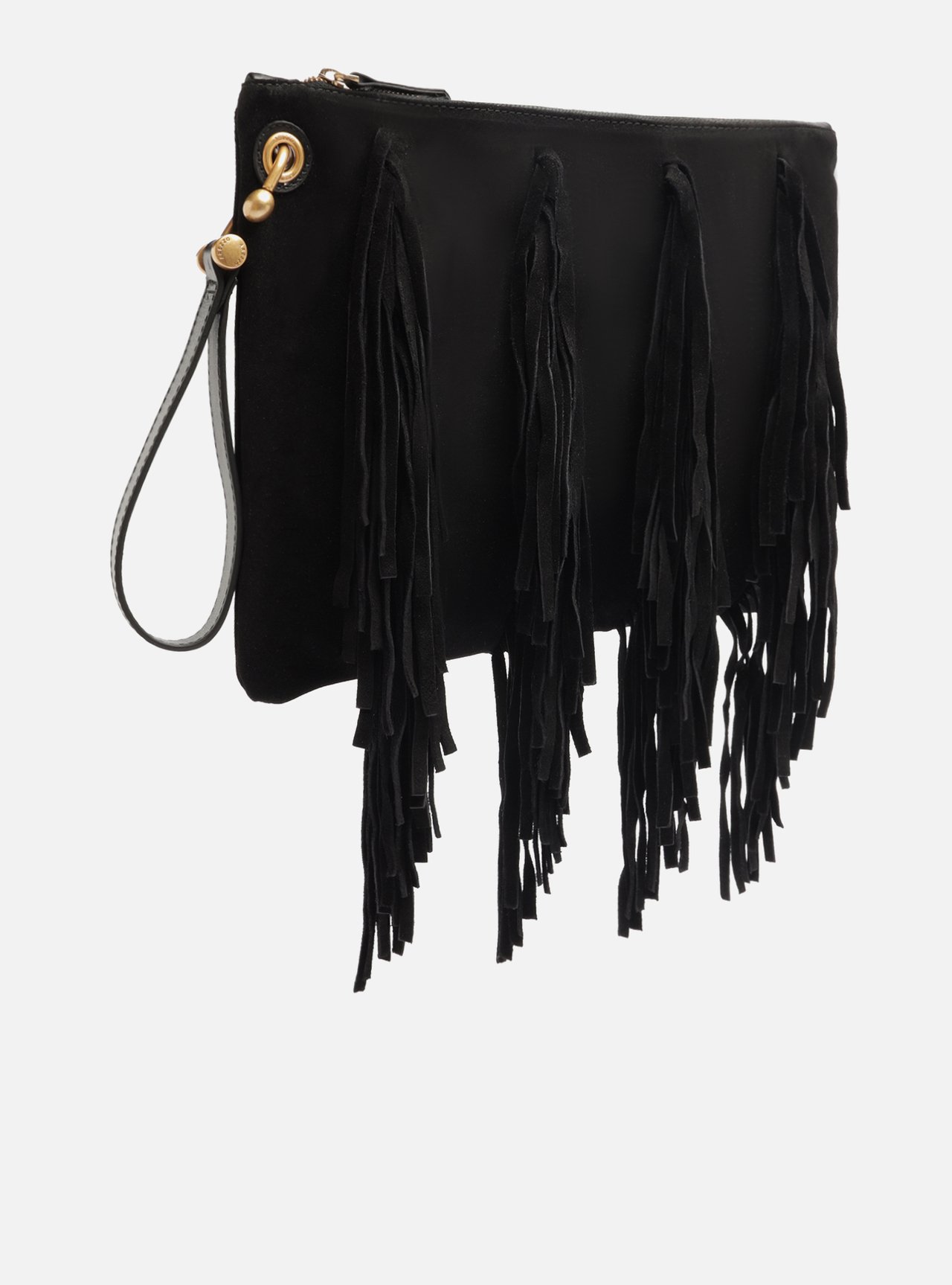 Bolsa Tiracolo Preta Suede Grande Franjas — foto 5