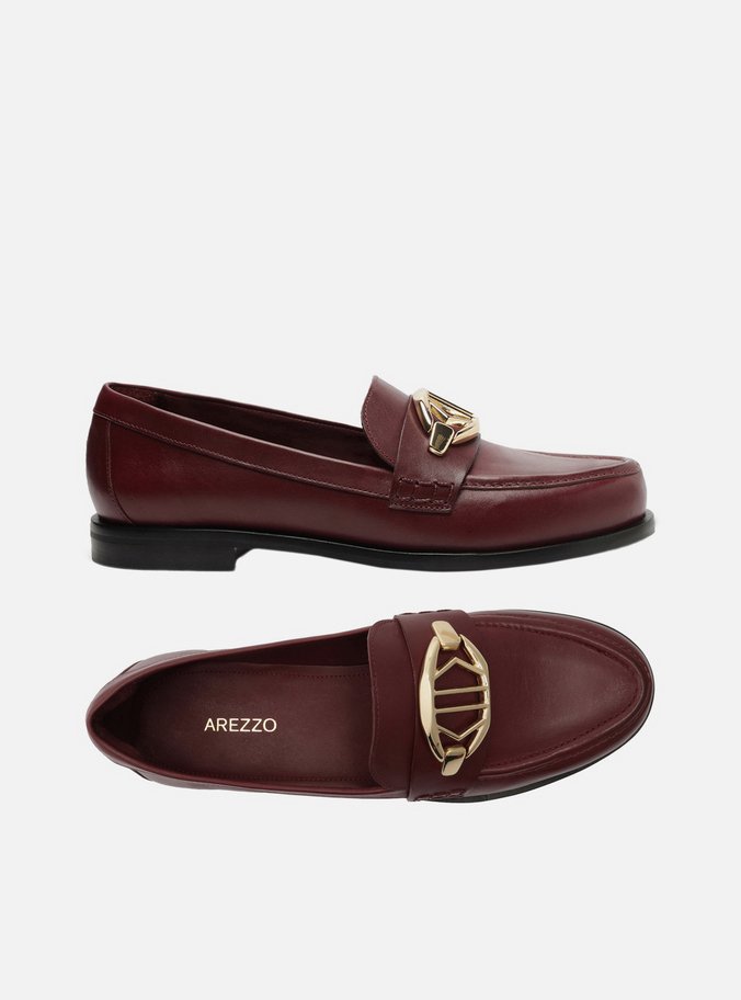 Mocassim Vermelho Couro Metal Geométrico