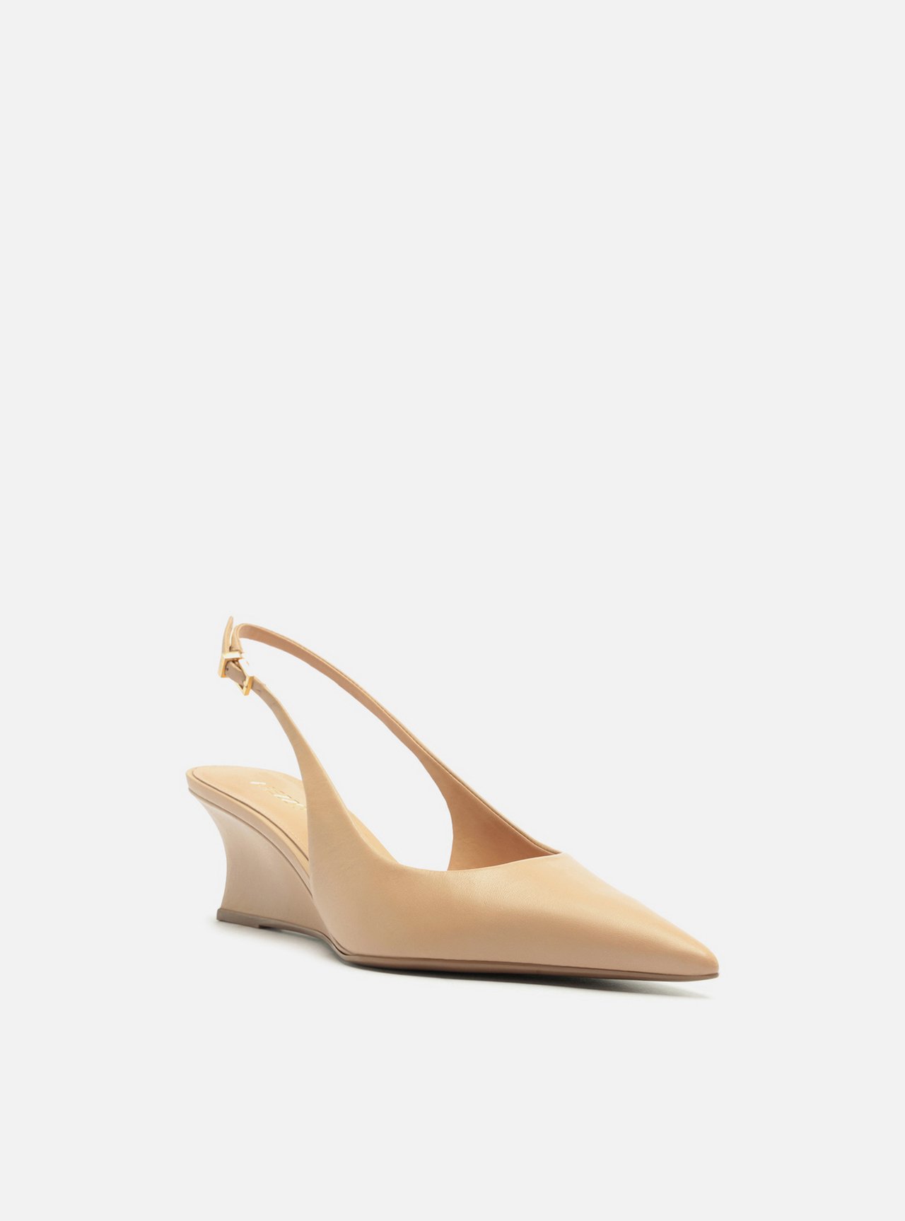 Scarpin Bege Couro Salto Baixo Anabela Slingback — foto 2