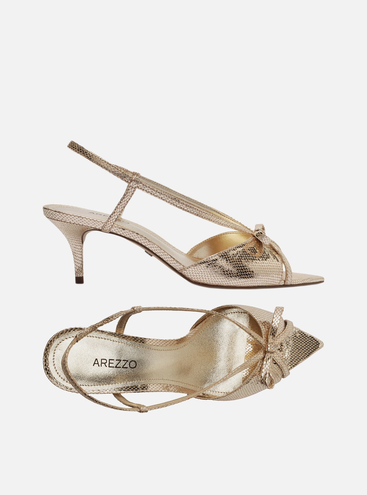 Sandália Dourada Salto Fino Slingback Snake Laço — foto 5