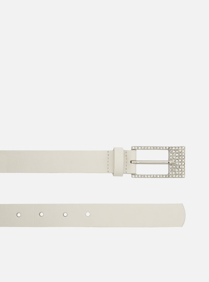 Cinto Branco Couro Fivela Strass