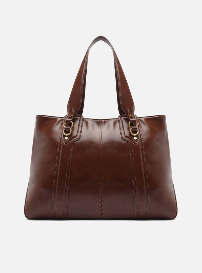 Bolsa Shopping Marrom Média Metais Dourados