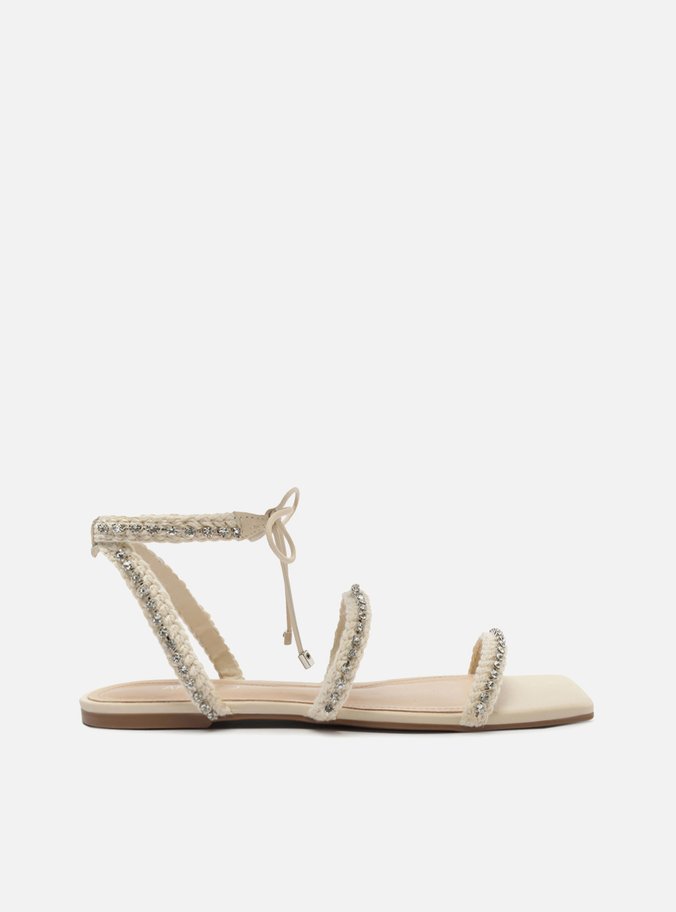 Sandália Rasteira Off-White Strass Mykonos
