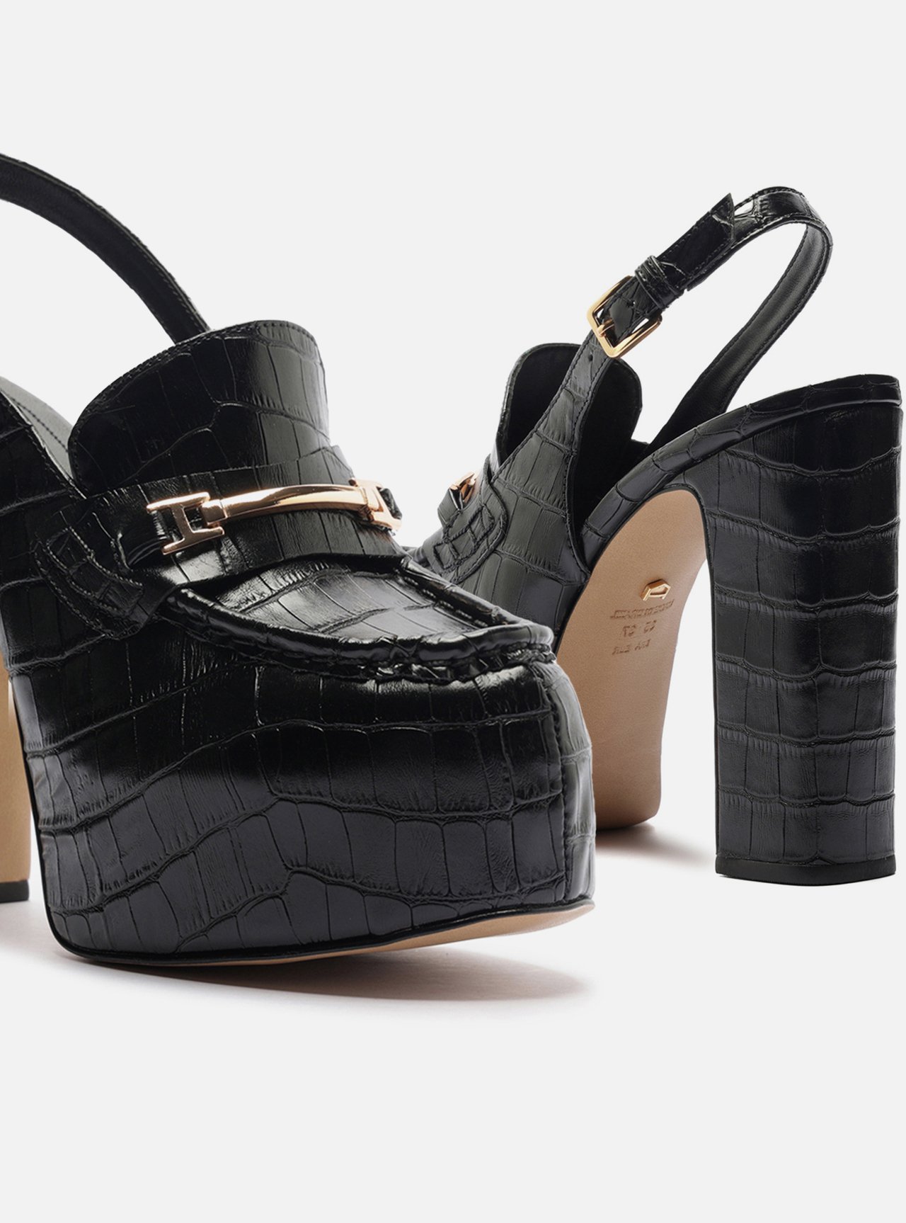 Loafer Preto Croco Salto Bloco Meia Pata — foto 4