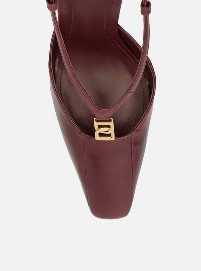 Scarpin Vinho Couro Salto Alto Slingback Elo