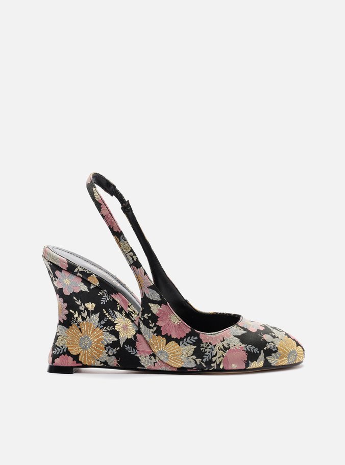 Scarpin Preto Estampa Salto Anabela Slingback
