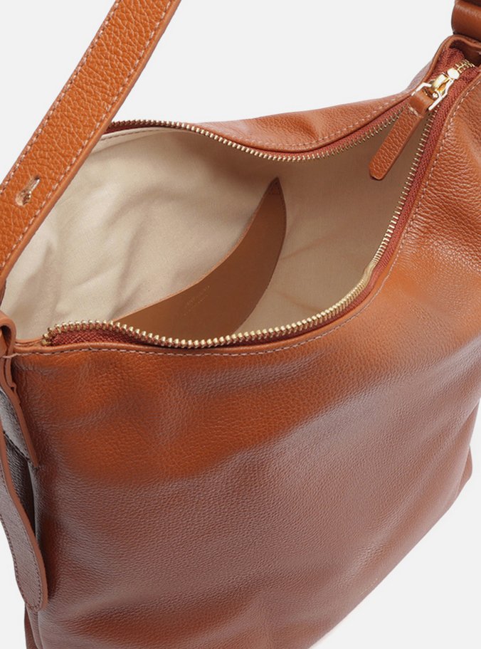 Bolsa Hobo Marrom Couro Grande Detalhe Tiras