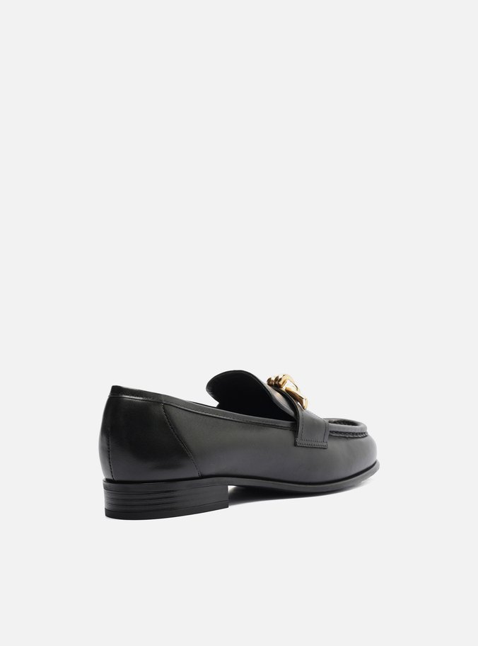 Mocassim Preto Couro Bico Redondo Metal Nó