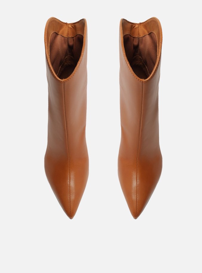 Bota Marrom Couro Cano Curto Salto Alto Western