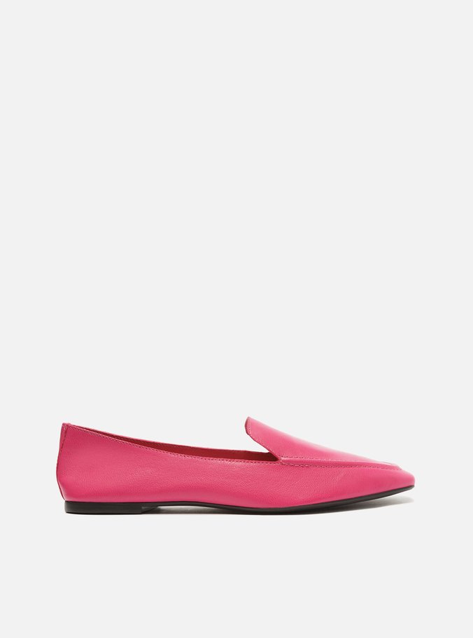Mocassim Rosa Couro Bico Quadrado Costuras