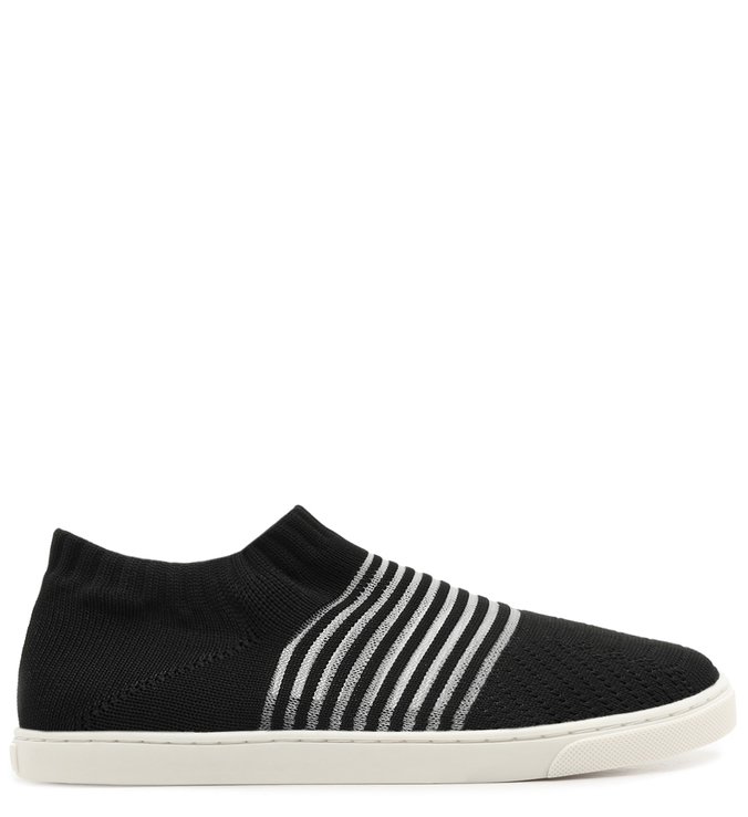 Tênis Slip On Knit Preto Listra Branca