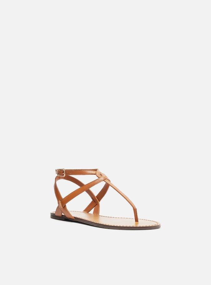 Sandália Rasteira Marrom Couro Slim Cross