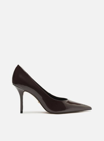 Scarpin Marrom Verniz Salto Alto Fino Clássico