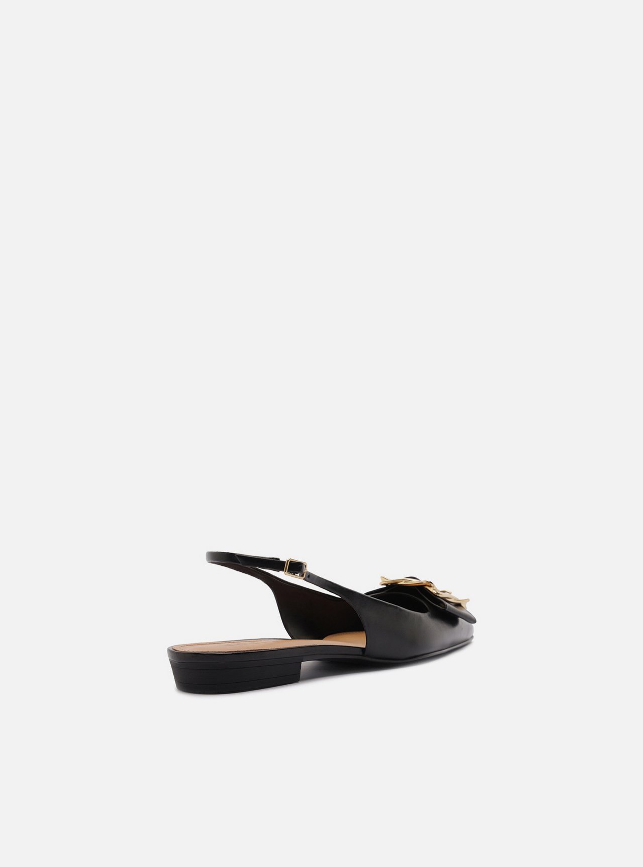 Sapatilha Preta Couro Slingback Fivela Metal — foto 3