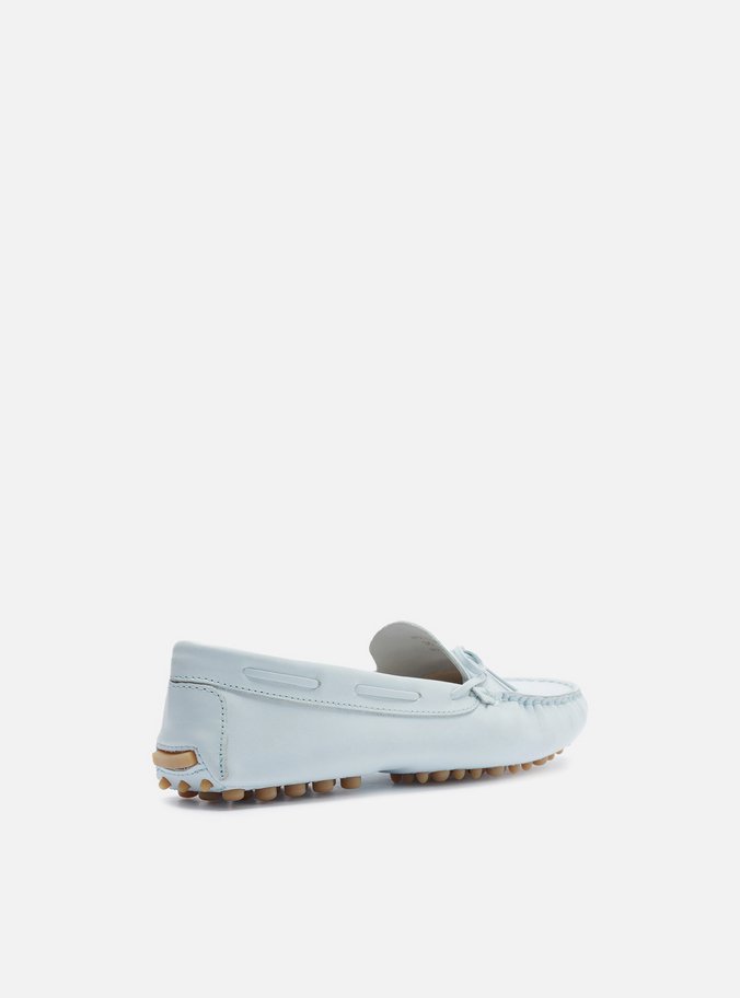 Mocassim Azul Couro Sola Emborrachada Retrô