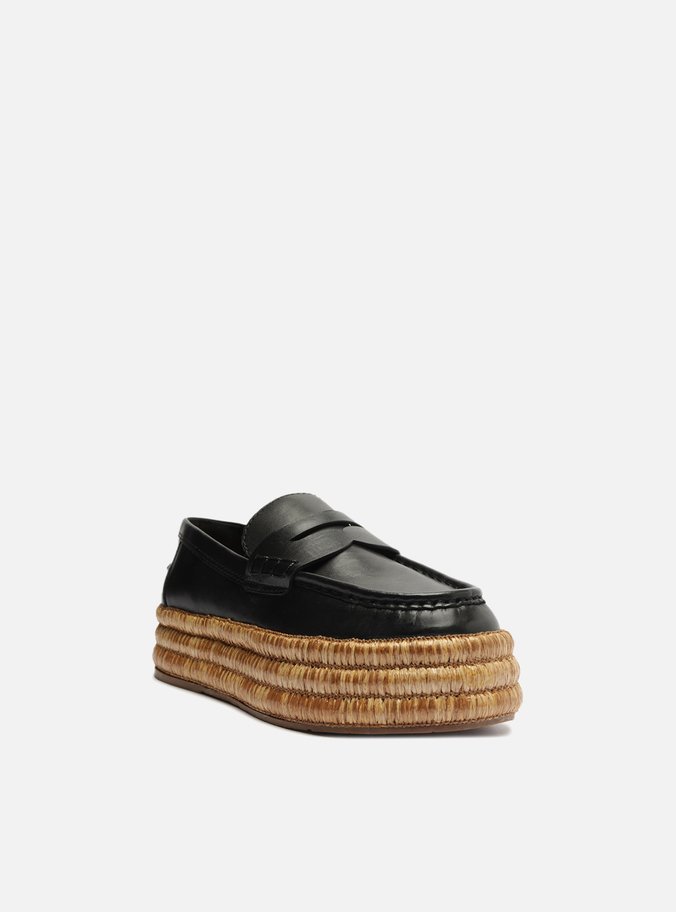 Mocassim Preto Couro Flatform Corda