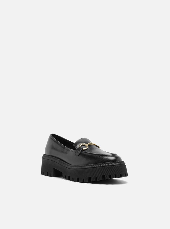 Mocassim Preto Couro Tratorado Bridão