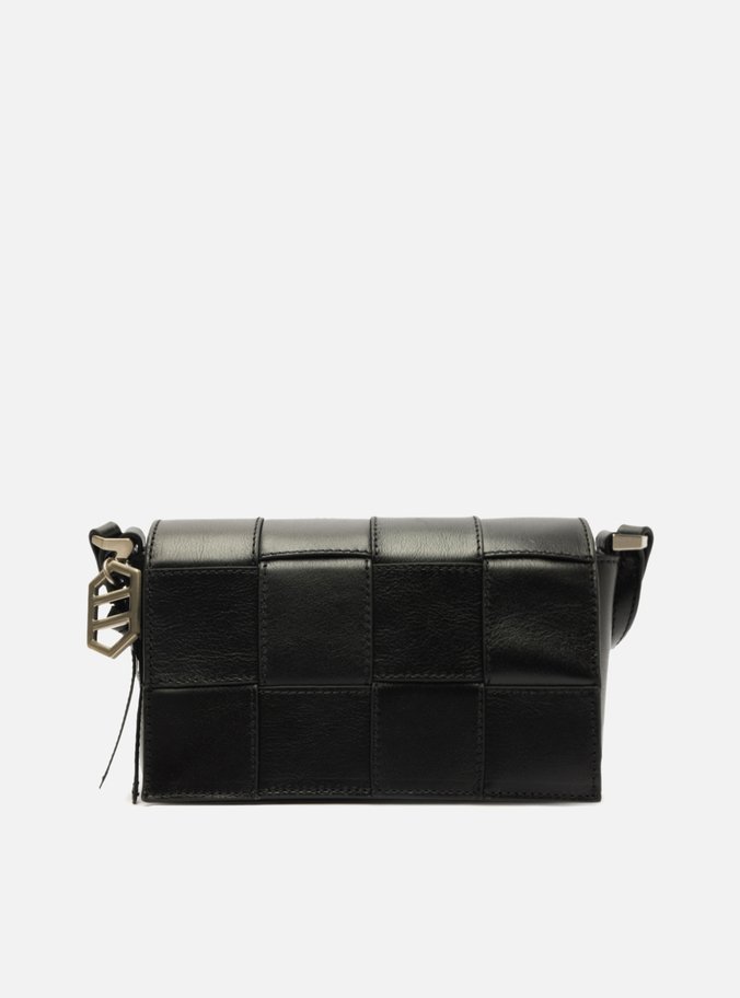 Bolsa Tiracolo Preta Couro Pequena Tressê
